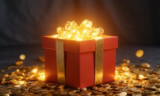 Glowing gift box with coins