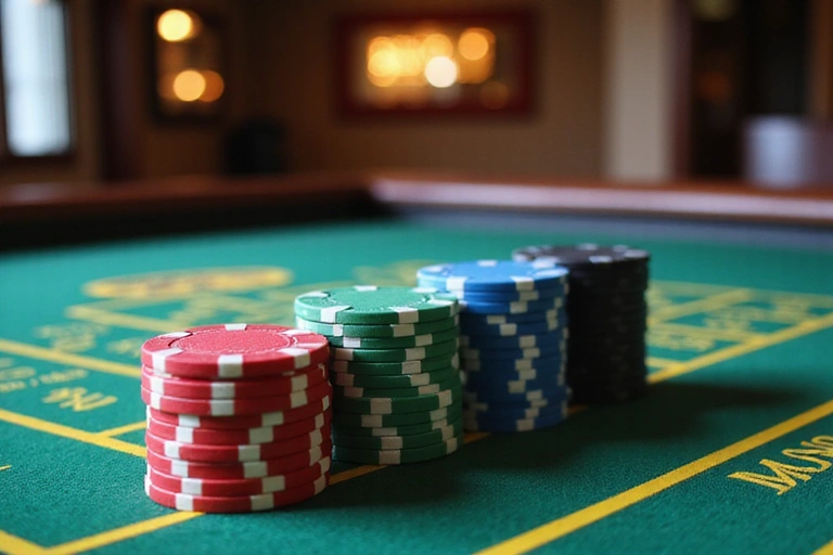 Virtual casino chips stacked neatly on a craps table, ready for betting.