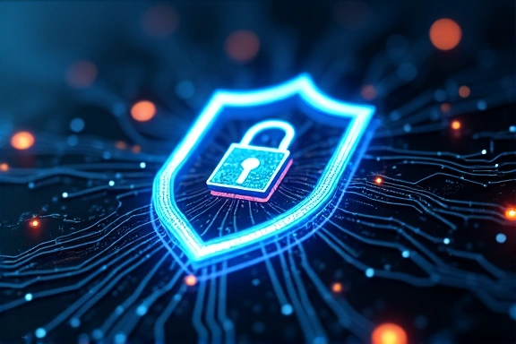 Digital security shield icon with lines of code in the background, representing robust data protection measures.