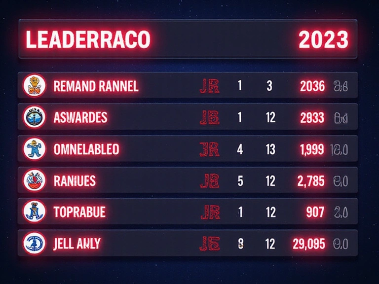 A stylized leaderboard with glowing numbers and player icons